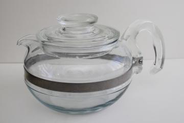 catalog photo of vintage Pyrex flameware clear no tint glass tea pot, heat proof for stovetop