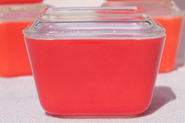 photo of vintage Pyrex fridge boxes, red refrigerator leftover containers w/ lids #5