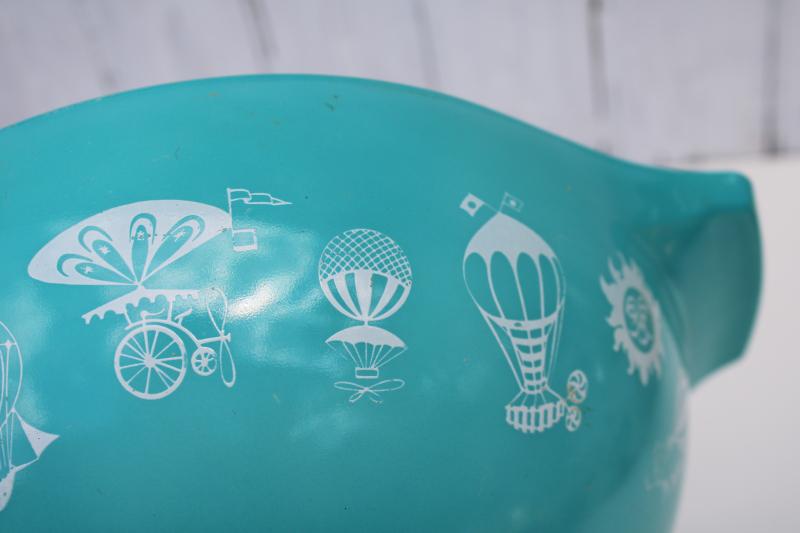 photo of vintage Pyrex hot air balloons promotional, turquoise & white print 444 bowl for chips #2