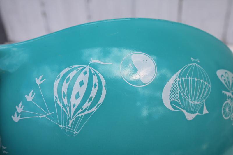 photo of vintage Pyrex hot air balloons promotional, turquoise & white print 444 bowl for chips #3