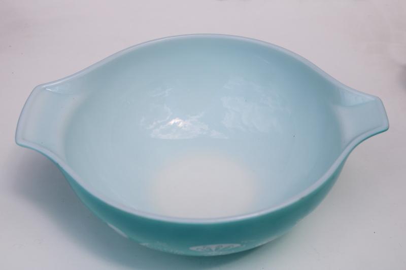 photo of vintage Pyrex hot air balloons promotional, turquoise & white print 444 bowl for chips #8