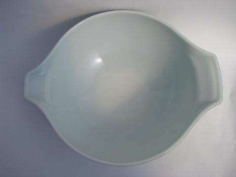 photo of vintage Pyrex kitchen glass mixing bowl, teal green w/ fruit salad pattern #2