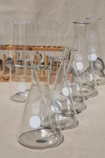 photo of vintage Pyrex lab glass lot - chemistry laboratory flasks, beakers, test tubes #1