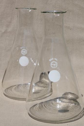 photo of vintage Pyrex lab glass lot - chemistry laboratory flasks, beakers, test tubes #2