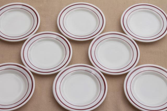 photo of vintage Pyrex milk glass plates w/ cranberry red band, retro dishes set for 8 #8