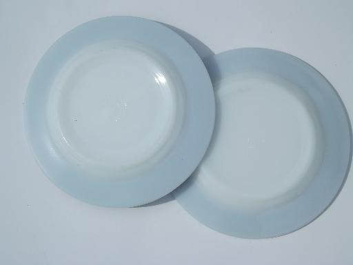 photo of vintage Pyrex plates, teal green colored band milk glass sandwich plates  #4