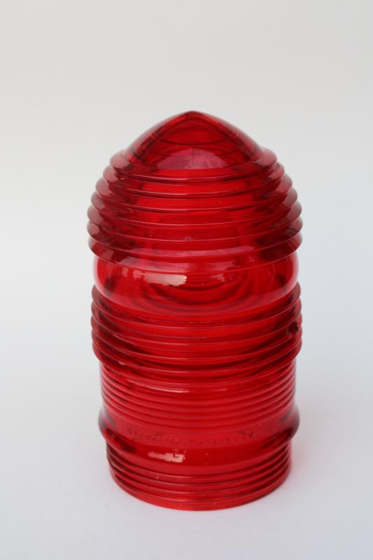 photo of vintage Pyrex red globe prismatic shade for explosion proof industrial light #1