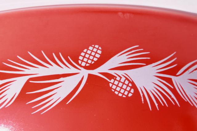 photo of vintage Pyrex red & white holiday pinecones pattern casserole 024, no glass lid #7