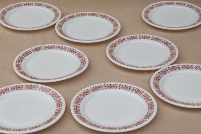 photo of vintage Pyrex restaurant ware plates, milk glass w/ butterfly gold go-along border #1