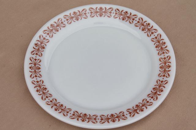 photo of vintage Pyrex restaurant ware plates, milk glass w/ butterfly gold go-along border #3