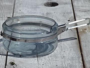 catalog photo of vintage Pyrex sauce pan 7323 B, clear glass saucepan with handle, no lid 