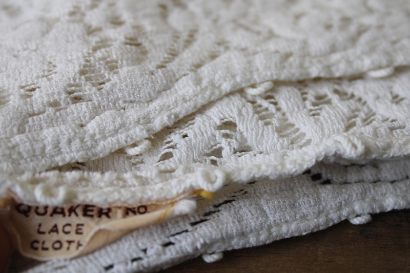 photo of vintage Quaker lace label white cotton lace tablecloth 72 x 48 #1