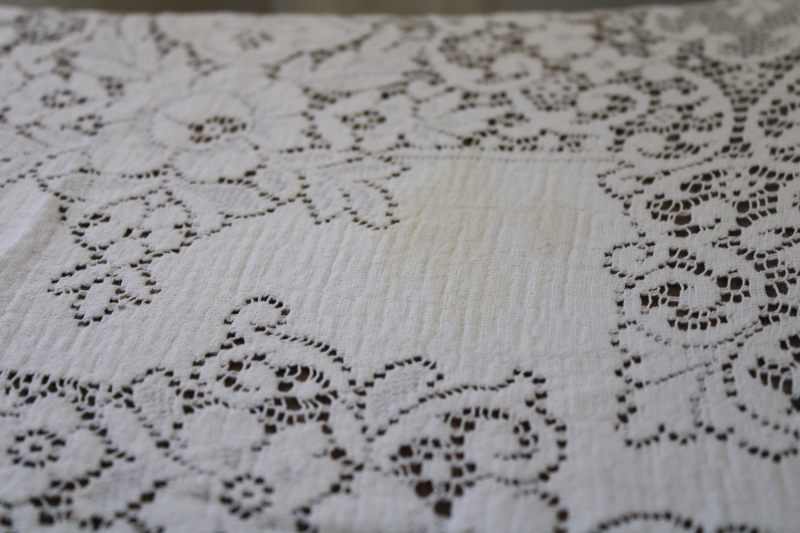 photo of vintage Quaker lace label white cotton lace tablecloth 72 x 48 #7