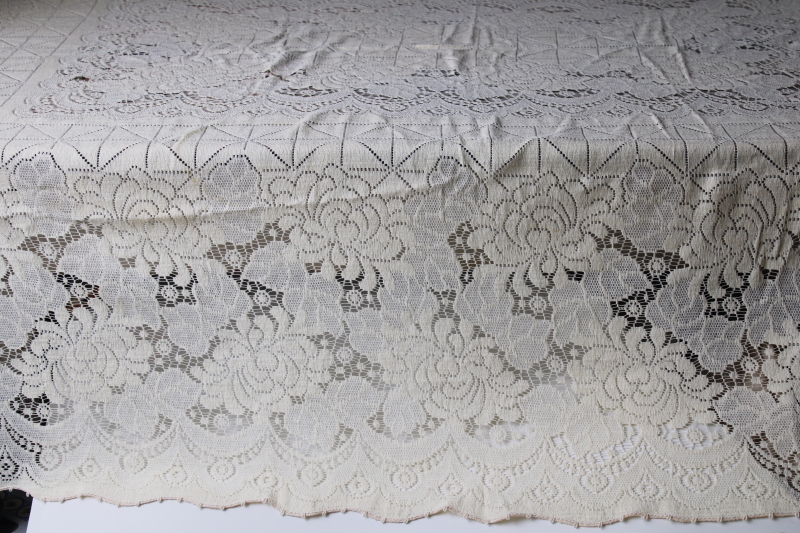 photo of vintage Quaker lace type cotton lace tablecloth, shabby cottage chic decor or cutter fabric #1