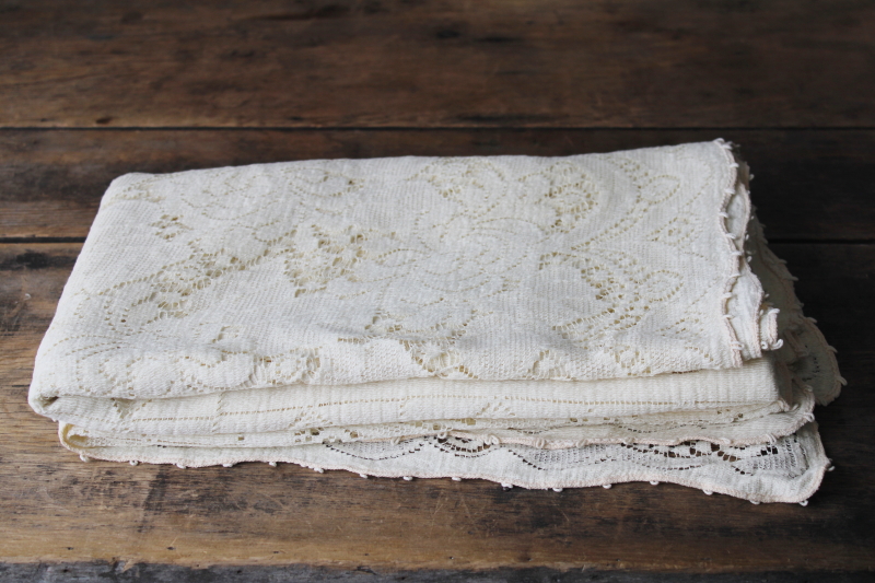 photo of vintage Quaker lace type cotton lace tablecloth, shabby cottage chic decor or cutter fabric #2