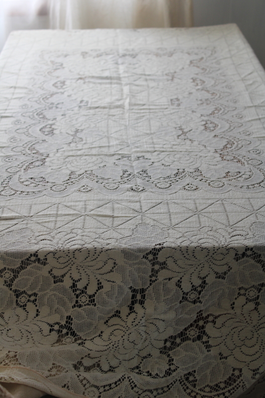 photo of vintage Quaker lace type cotton lace tablecloth, shabby cottage chic decor or cutter fabric #3