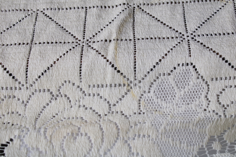 photo of vintage Quaker lace type cotton lace tablecloth, shabby cottage chic decor or cutter fabric #7