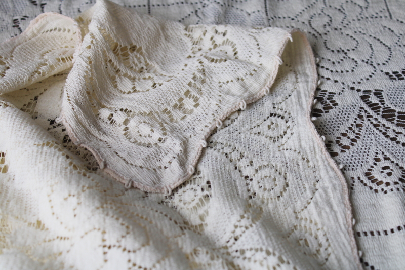 photo of vintage Quaker lace type cotton lace tablecloth, shabby cottage chic decor or cutter fabric #8