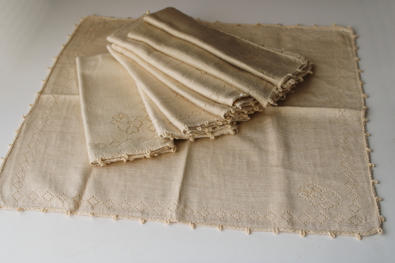 photo of vintage Quaker lace type cotton napkins, never used set of 8 napkins natural deep ecru tan color  #1