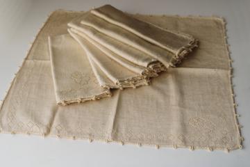 vintage Quaker lace type cotton napkins, never used set of 8 napkins natural deep ecru tan color 