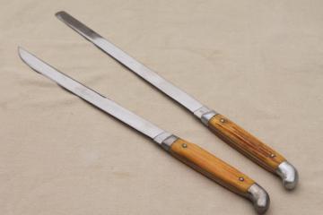 catalog photo of vintage Queen cutlery slicing knives w/ antler bone handles, stainless steel blades