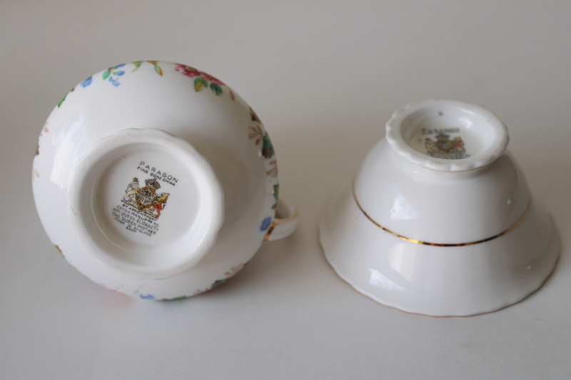 photo of vintage Queen's Garden floral chintz china Parago bone china mini creamer & sugar set, cream pitcher & open bowl  #4
