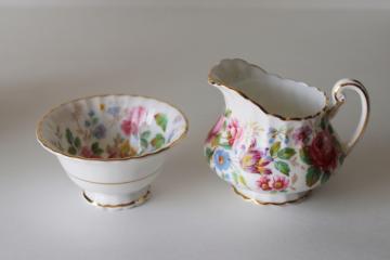 vintage Queen's Garden floral chintz china Parago bone china mini creamer & sugar set, cream pitcher & open bowl 