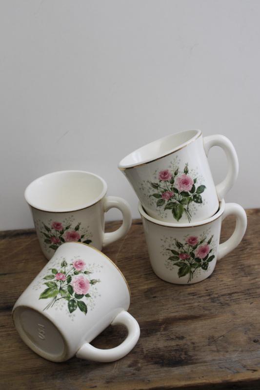 photo of vintage Queens Rose mugs or coffee cups, USA pottery w/ girly cottage chic floral #1