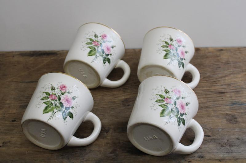 photo of vintage Queens Rose mugs or coffee cups, USA pottery w/ girly cottage chic floral #3