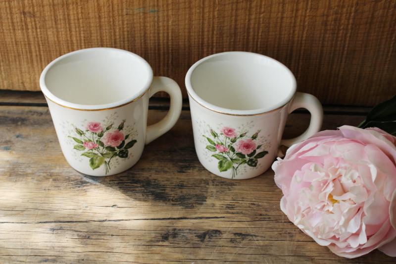 photo of vintage Queens Rose mugs or coffee cups, USA pottery w/ girly cottage chic floral #1