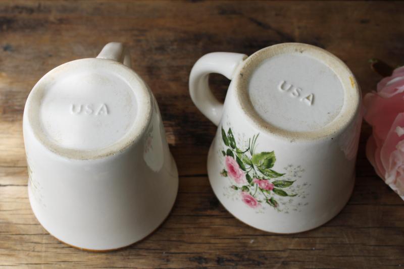 photo of vintage Queens Rose mugs or coffee cups, USA pottery w/ girly cottage chic floral #2