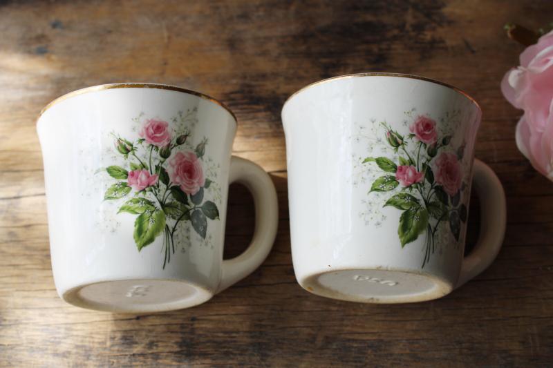 photo of vintage Queens Rose mugs or coffee cups, USA pottery w/ girly cottage chic floral #3