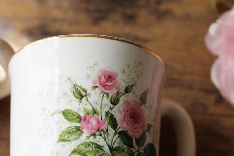 photo of vintage Queens Rose mugs or coffee cups, USA pottery w/ girly cottage chic floral #4