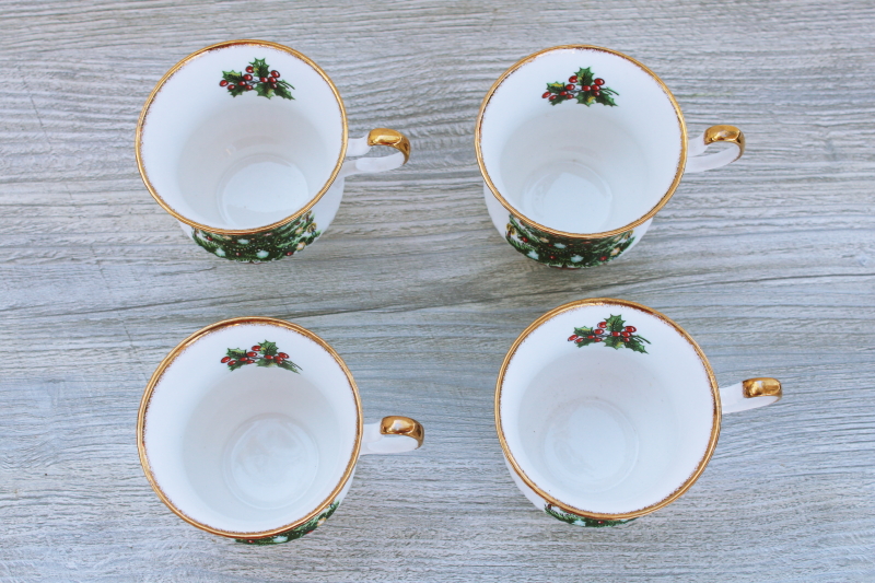 photo of vintage Queens bone china tea cups, Christmas Tree pattern holiday dinnerware #2