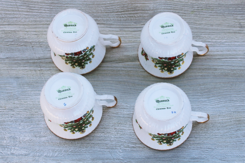 photo of vintage Queens bone china tea cups, Christmas Tree pattern holiday dinnerware #3