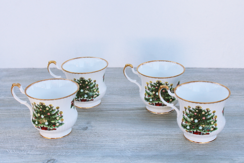 photo of vintage Queens bone china tea cups, Christmas Tree pattern holiday dinnerware #4