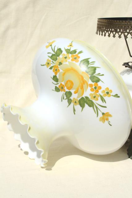 photo of vintage Quoizel hand-painted milk glass chimney shade lamp, Abigail Adams GWTW style #3