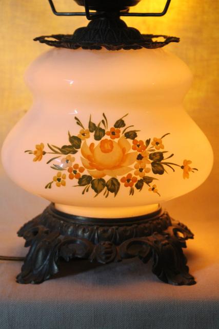 photo of vintage Quoizel hand-painted milk glass chimney shade lamp, Abigail Adams GWTW style #4