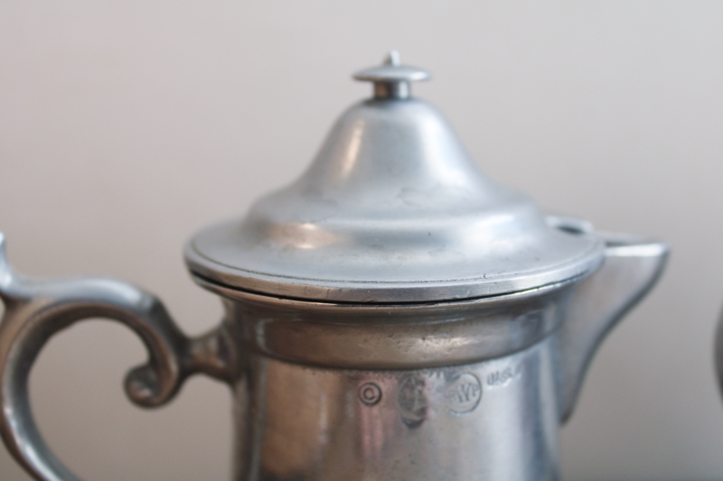 photo of vintage RWP Wilton Armetale Flagon pattern cream & sugar set, lidded pitcher & bowl #2