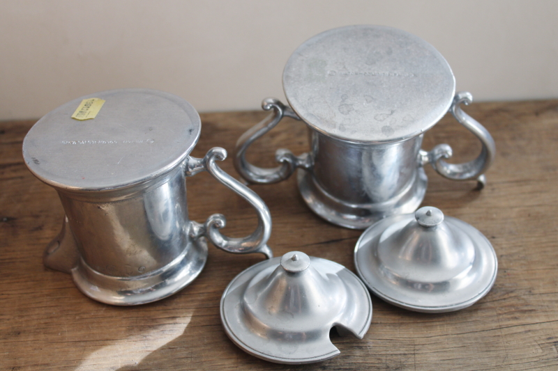 photo of vintage RWP Wilton Armetale Flagon pattern cream & sugar set, lidded pitcher & bowl #5