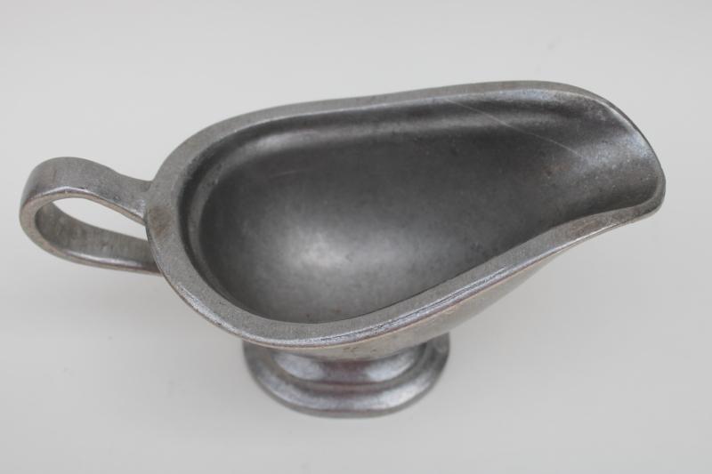 photo of vintage RWP Wilton Armetale pewter pitcher, sauce or gravy boat, traditional colonial style #3