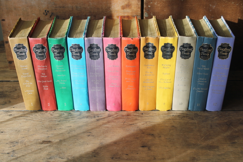 photo of vintage Reader's Digest Best Loved Books classics for young readers, 12 volumes set print covers rainbow  #1