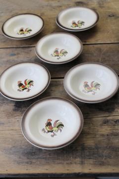 catalog photo of vintage Red Rooster Metlox Poppytrail California pottery bowls set of 6