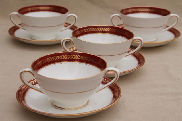 photo of vintage Red Wheat Coalport bone china cream soup bowls or boullion cups w/ saucers #1