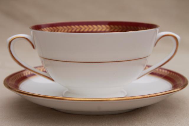 photo of vintage Red Wheat Coalport bone china cream soup bowls or boullion cups w/ saucers #2