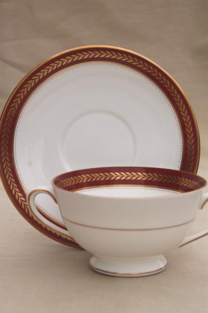 photo of vintage Red Wheat Coalport bone china cream soup bowls or boullion cups w/ saucers #3