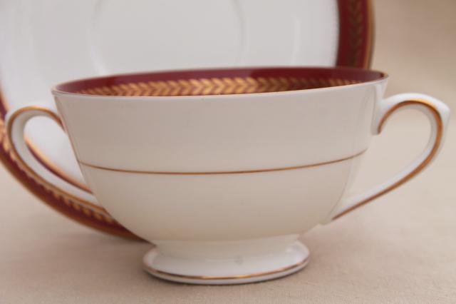 photo of vintage Red Wheat Coalport bone china cream soup bowls or boullion cups w/ saucers #4