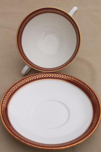 photo of vintage Red Wheat Coalport bone china cream soup bowls or boullion cups w/ saucers #5