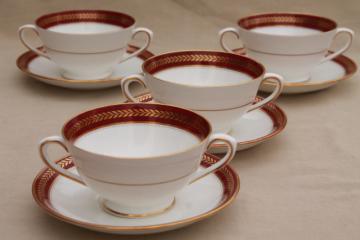 catalog photo of vintage Red Wheat Coalport bone china cream soup bowls or boullion cups w/ saucers