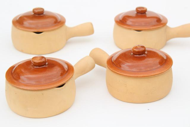 photo of vintage Red Wing pottery Provincial Ware stick handle casserole or french onion soup bowls #1